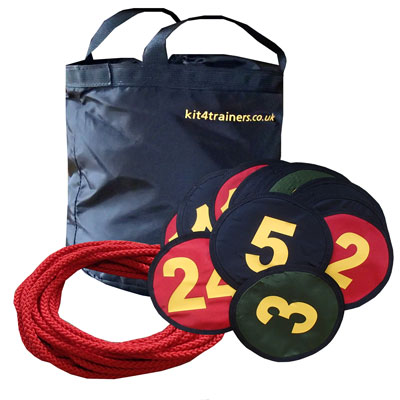 kit made up of numbers, boundary rope, carry bag